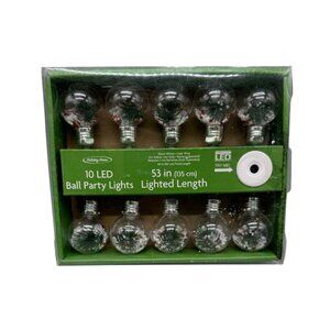 10 LED Ball Party Lights Holiday Home Warm White Clear Wire Indoor Use Only READ